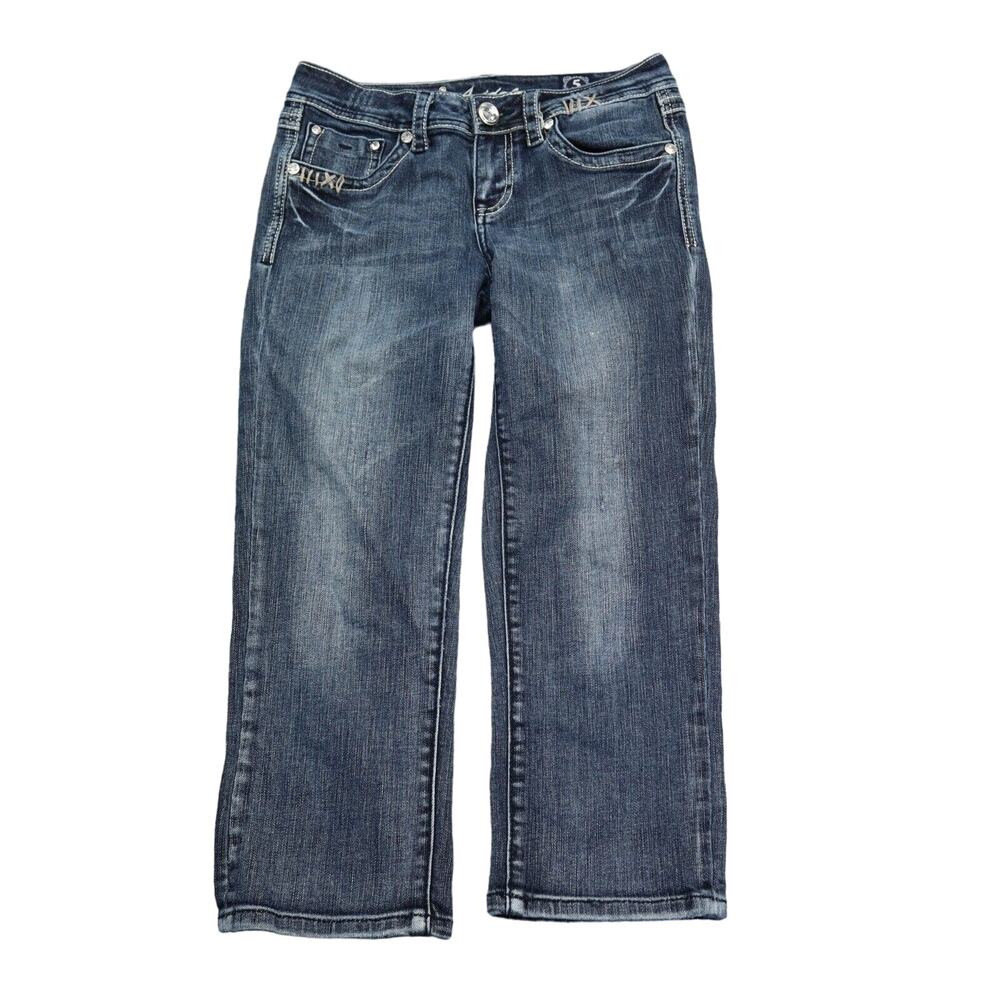 LA Idol Pants Womens 5 Blue Denim Flat Front Straight Leg Pockets Jeans